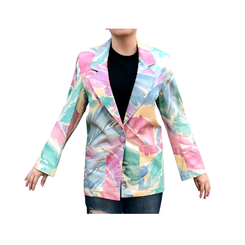 Hamilton Blazer Women 8 Pastels Vintage 90s Abstract Brushstroke Pastel Made USA